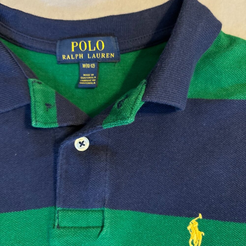 Polo Ralph Lauren Boys Green/Navy & Yellow Horizontal Striped Short Sleeve Shirt